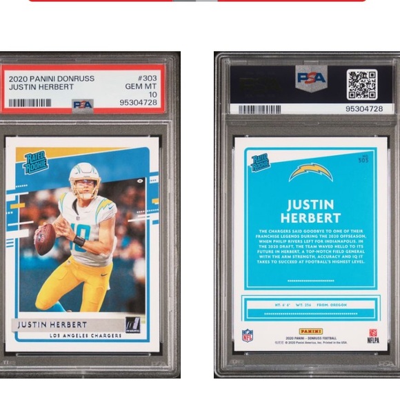 PSA 10 Justin Herbert 2020 Panini Donruss Rated Rookie - Picture 3 of 3